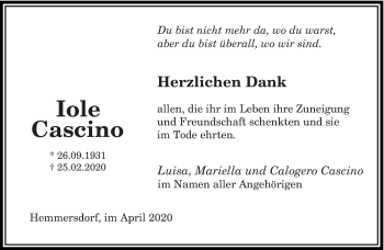 Traueranzeige von Iole Cascino von saarbruecker_zeitung