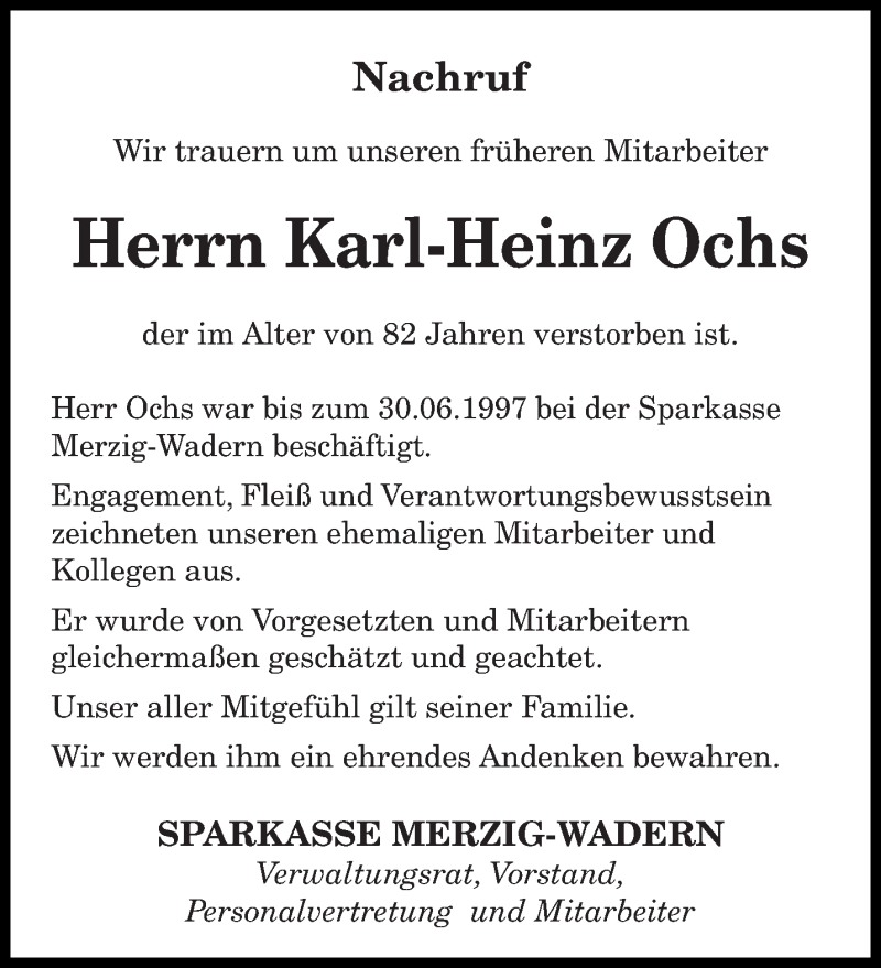  Traueranzeige für Karl-Heinz Ochs vom 04.04.2020 aus saarbruecker_zeitung