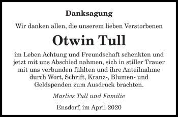 Traueranzeige von Otwin Tull von saarbruecker_zeitung
