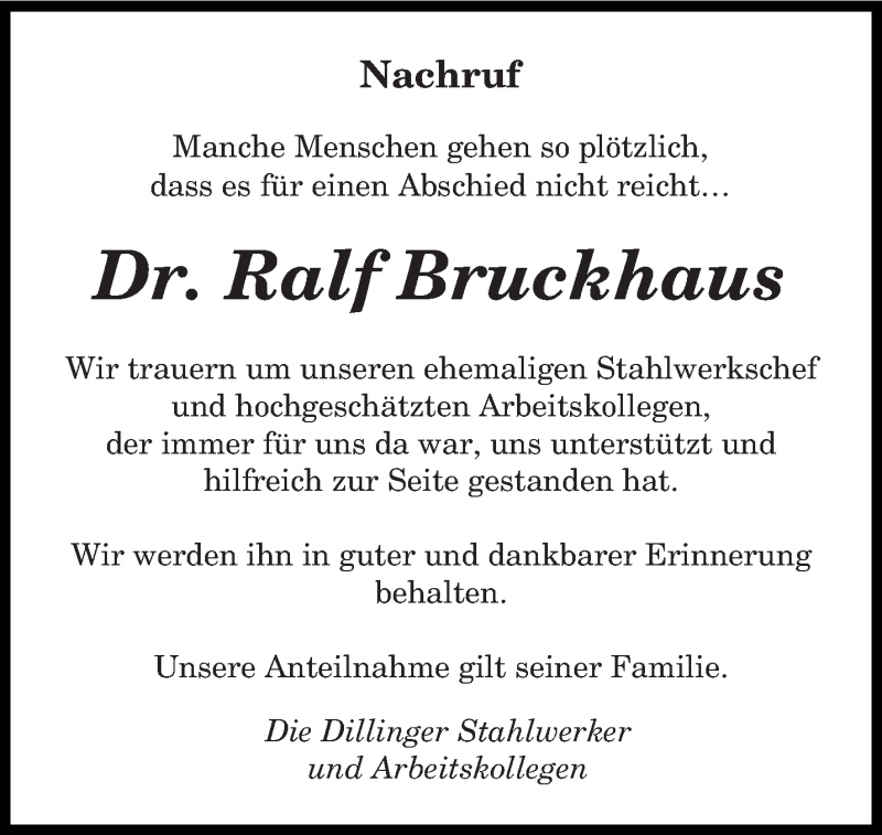  Traueranzeige für Ralf Bruckhaus vom 28.04.2020 aus saarbruecker_zeitung