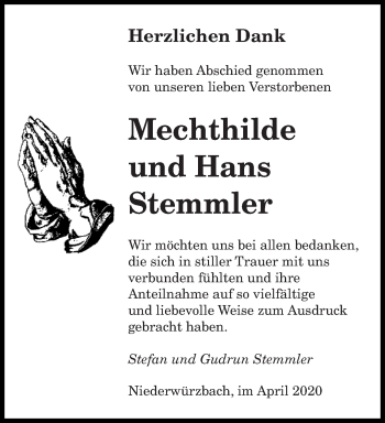 Traueranzeige von Mechthilde und Hans Stemmler von saarbruecker_zeitung