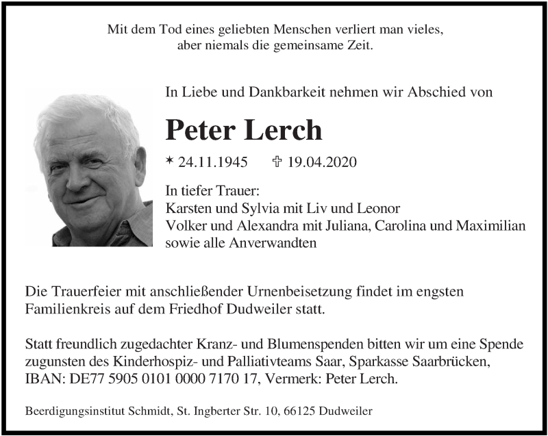  Traueranzeige für Peter Lerch vom 09.05.2020 aus saarbruecker_zeitung