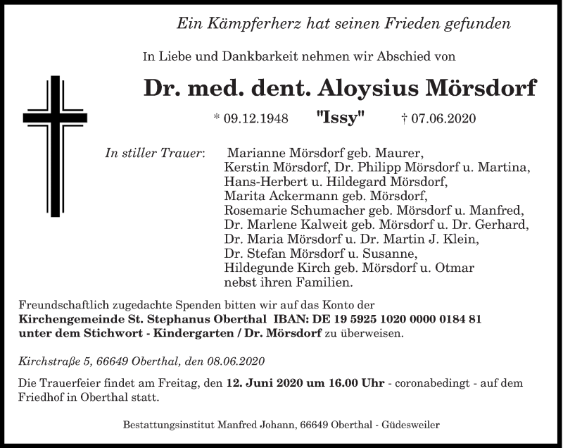  Traueranzeige für Aloysius Mörsdorf vom 10.06.2020 aus saarbruecker_zeitung