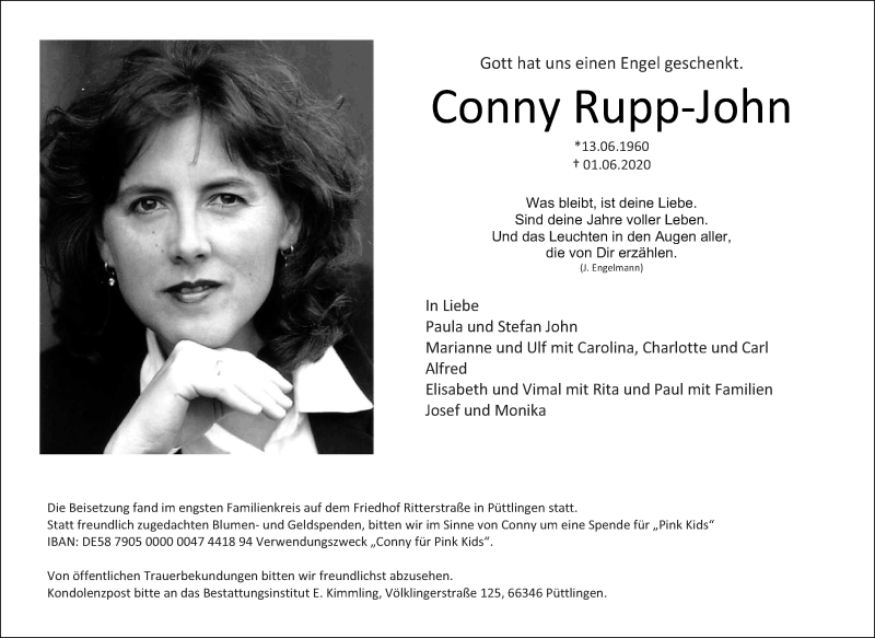  Traueranzeige für Conny Rupp-John vom 06.06.2020 aus saarbruecker_zeitung