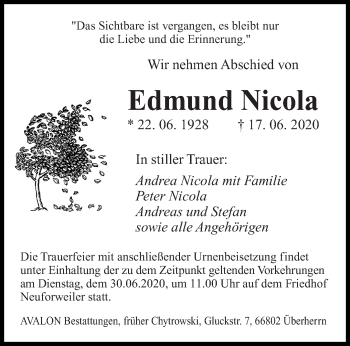 Traueranzeige von Edmund Nicola von saarbruecker_zeitung