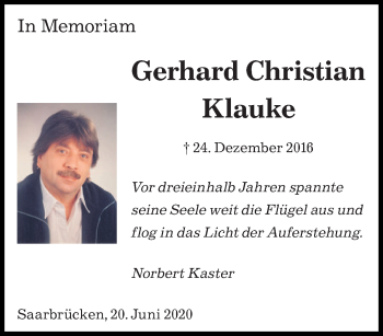 Traueranzeige von Gerhard Christian Klauke von saarbruecker_zeitung