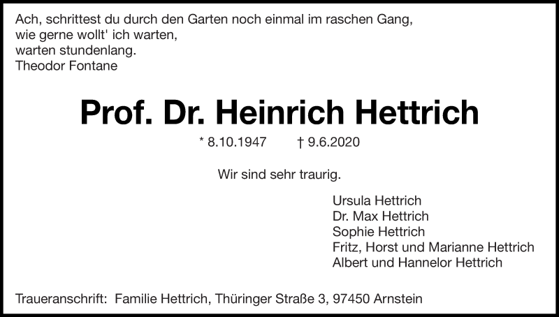  Traueranzeige für Heinrich Hettrich vom 16.06.2020 aus saarbruecker_zeitung