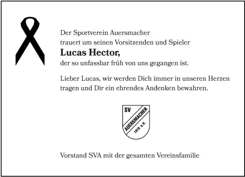  Traueranzeige für Lucas Hector vom 27.06.2020 aus saarbruecker_zeitung