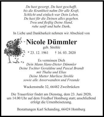 Traueranzeige von Nicole Dümmler von saarbruecker_zeitung