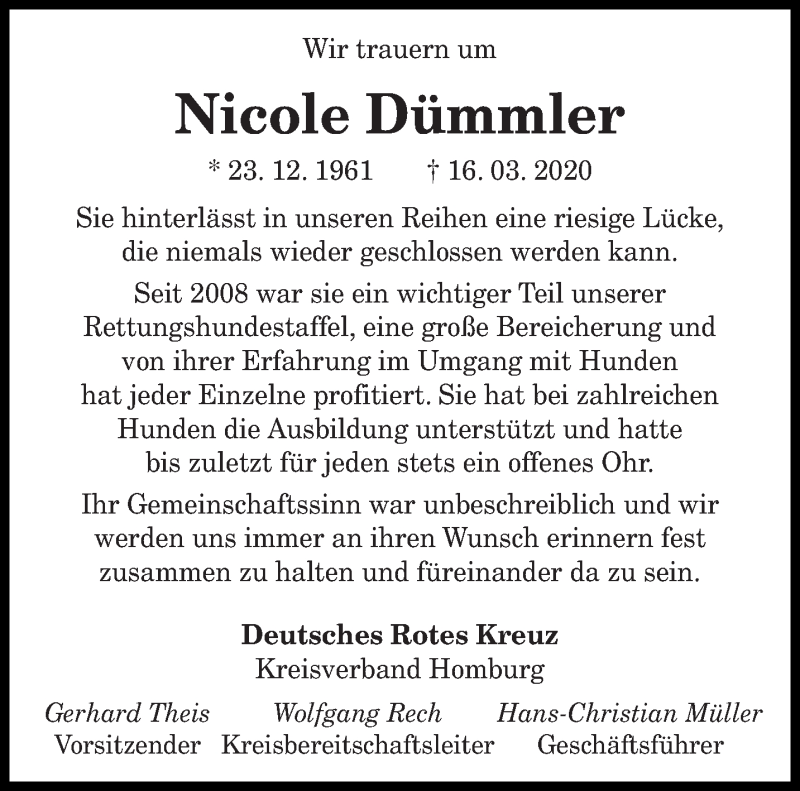  Traueranzeige für Nicole Dümmler vom 19.06.2020 aus saarbruecker_zeitung