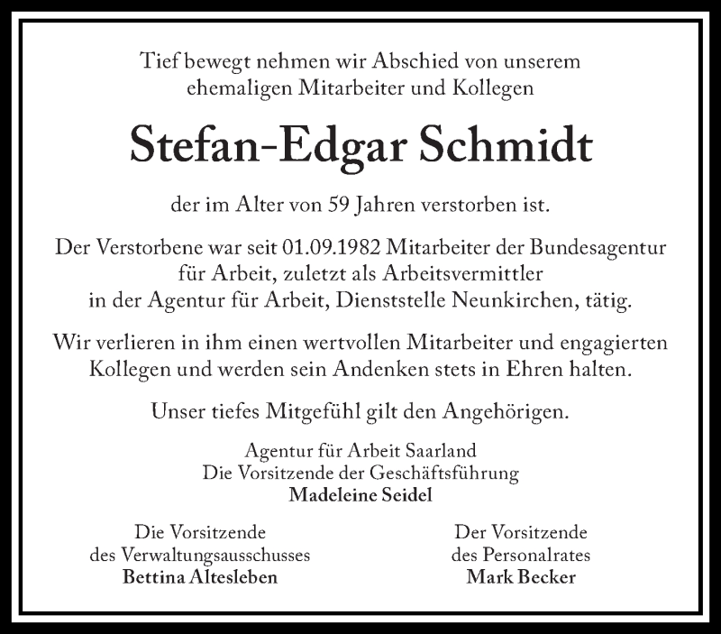  Traueranzeige für Stefan-Edgar Schmidt vom 04.06.2020 aus saarbruecker_zeitung