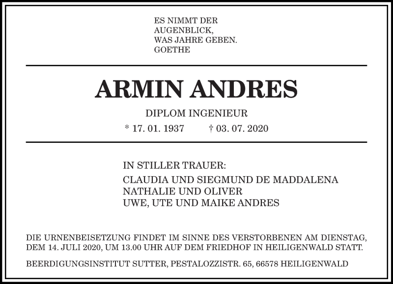  Traueranzeige für Armin Andres vom 09.07.2020 aus saarbruecker_zeitung