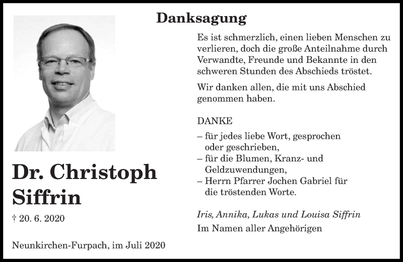  Traueranzeige für Christoph Siffrin vom 18.07.2020 aus saarbruecker_zeitung