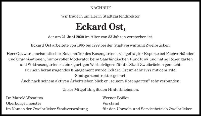  Traueranzeige für Eckard Ost vom 30.06.2020 aus saarbruecker_zeitung