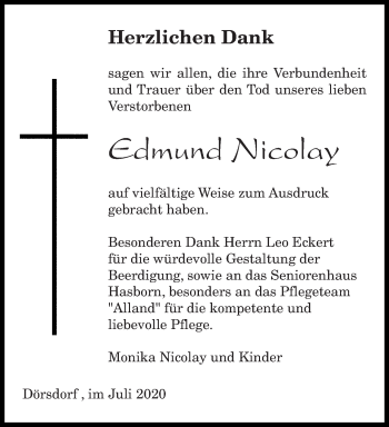 Traueranzeige von Edmund Nicolay von saarbruecker_zeitung