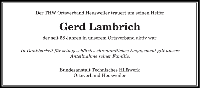  Traueranzeige für Gerd Lambrich vom 11.07.2020 aus saarbruecker_zeitung