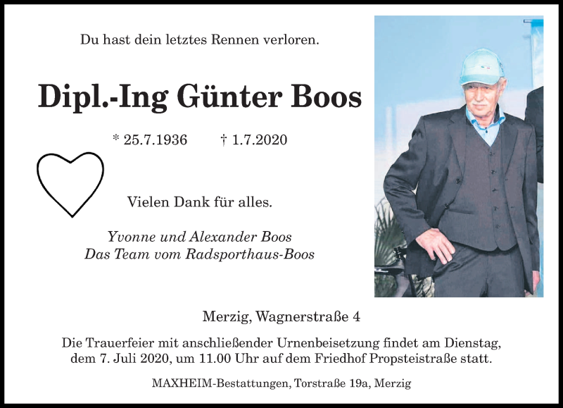  Traueranzeige für Günter Boos vom 03.07.2020 aus saarbruecker_zeitung