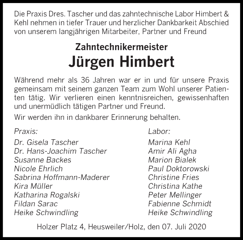  Traueranzeige für Jürgen Himbert vom 11.07.2020 aus saarbruecker_zeitung