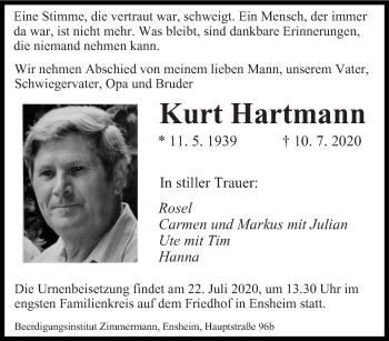 Traueranzeige von Kurt Hartmann von saarbruecker_zeitung