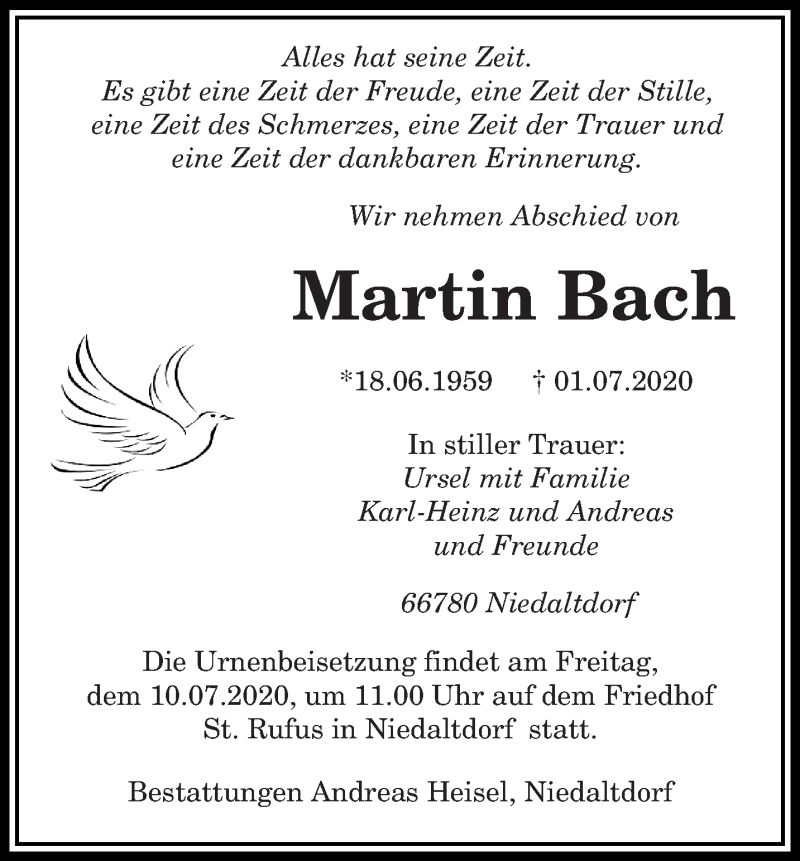  Traueranzeige für Martin Bach vom 08.07.2020 aus saarbruecker_zeitung