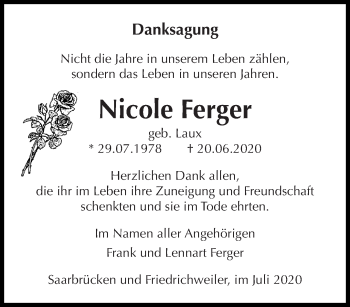 Traueranzeige von Nicole Ferger von saarbruecker_zeitung