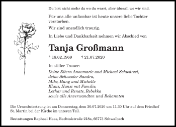 Traueranzeige von Tanja Großmann von saarbruecker_zeitung