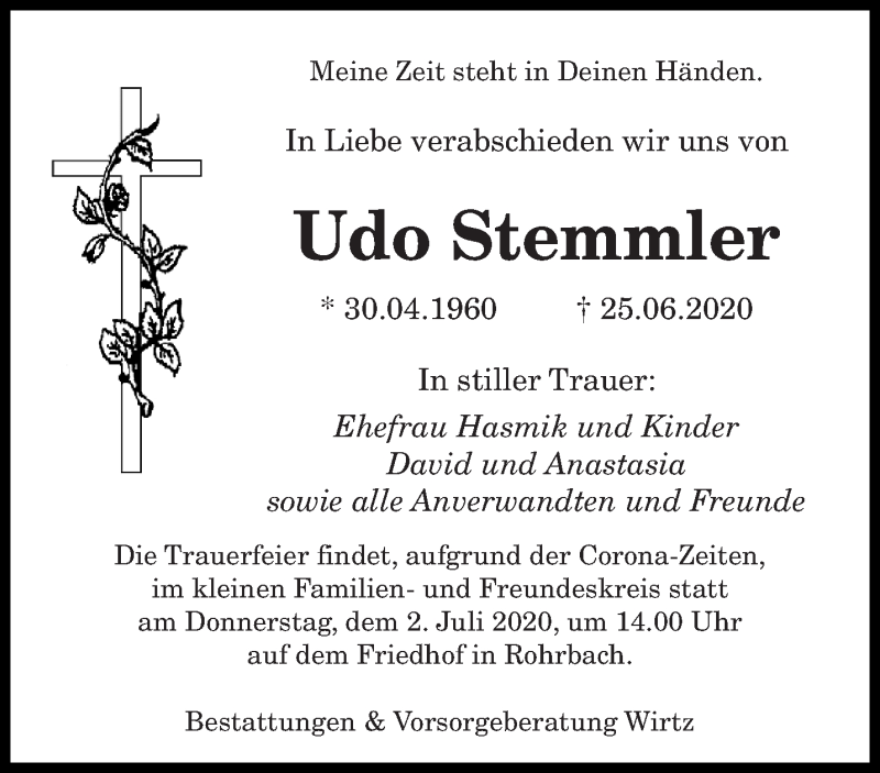 Traueranzeige für Udo Stemmler vom 30.06.2020 aus saarbruecker_zeitung