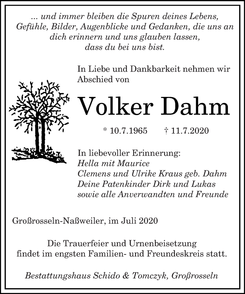  Traueranzeige für Volker Dahm vom 18.07.2020 aus saarbruecker_zeitung