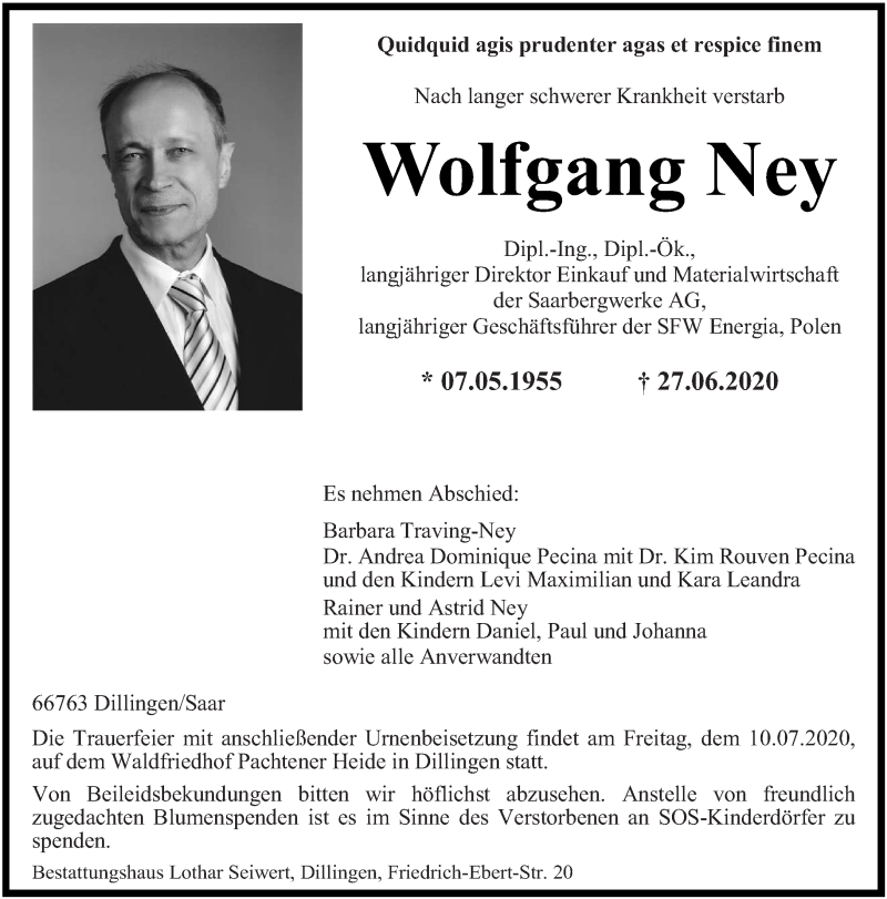  Traueranzeige für Wolfgang Ney vom 04.07.2020 aus saarbruecker_zeitung