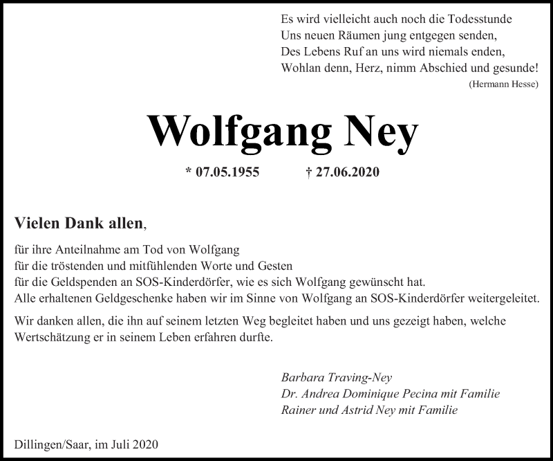  Traueranzeige für Wolfgang Ney vom 25.07.2020 aus saarbruecker_zeitung