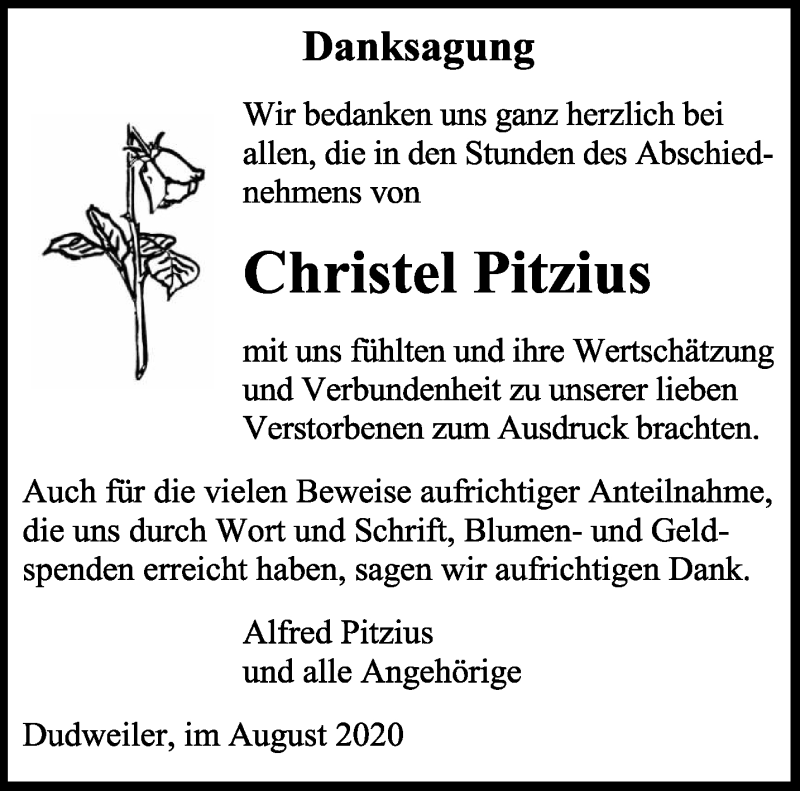  Traueranzeige für Christel Pitzius vom 01.08.2020 aus saarbruecker_zeitung
