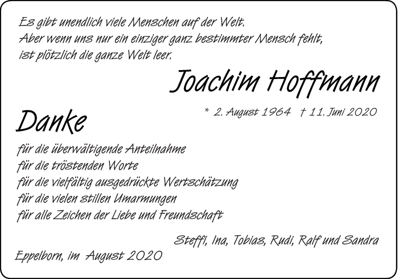  Traueranzeige für Joachim Hoffmann vom 01.08.2020 aus saarbruecker_zeitung