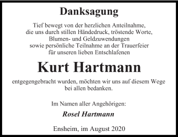 Traueranzeige von Kurt Hartmann von saarbruecker_zeitung