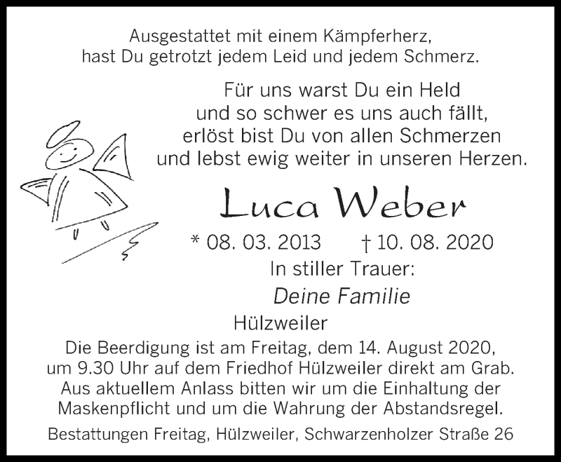  Traueranzeige für Luca Weber vom 12.08.2020 aus saarbruecker_zeitung