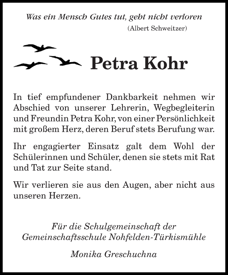  Traueranzeige für Petra Kohr vom 22.08.2020 aus saarbruecker_zeitung