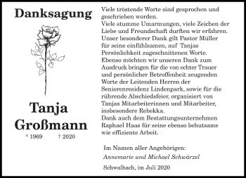 Traueranzeige von Tanja Großmann von saarbruecker_zeitung