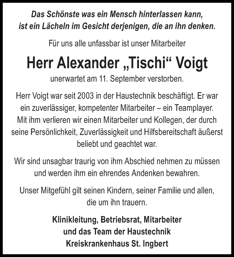  Traueranzeige für Alexander Voigt vom 17.09.2020 aus saarbruecker_zeitung