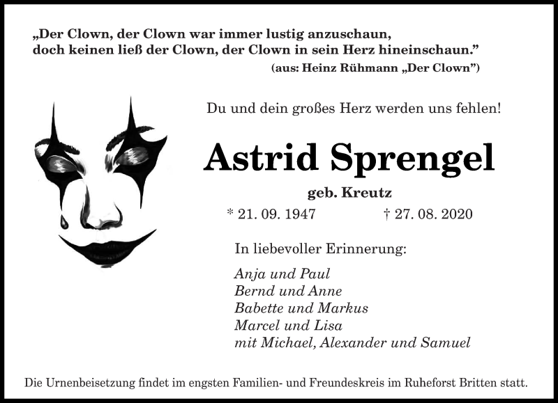  Traueranzeige für Astrid Sprengel vom 05.09.2020 aus saarbruecker_zeitung
