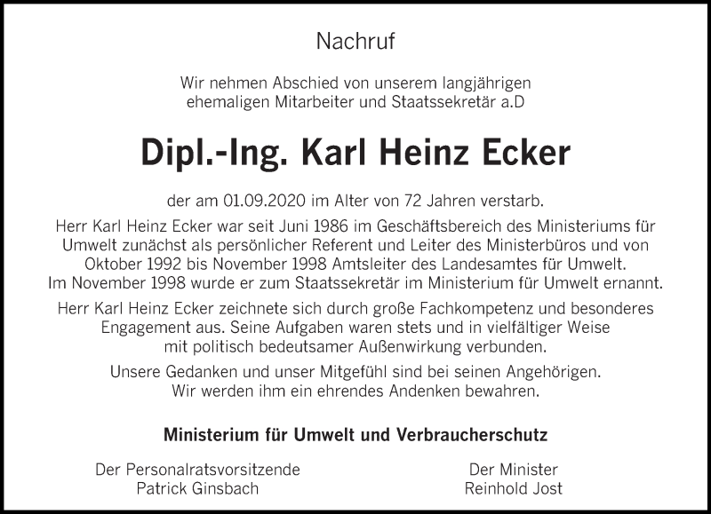  Traueranzeige für Karl Heinz Ecker vom 05.09.2020 aus saarbruecker_zeitung