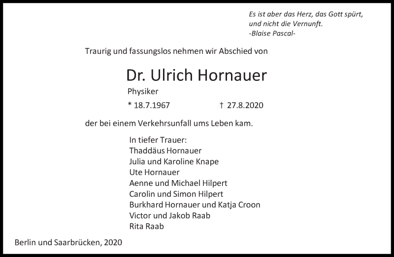  Traueranzeige für Ulrich Hornauer vom 19.09.2020 aus saarbruecker_zeitung