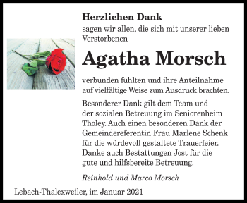 Traueranzeige von Agatha Morsch von saarbruecker_zeitung