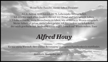 Traueranzeige von Alfred Houy von saarbruecker_zeitung