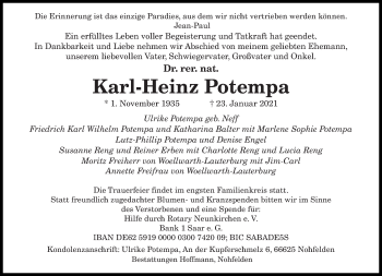 Traueranzeige von Karl-Heinz Potempa von saarbruecker_zeitung