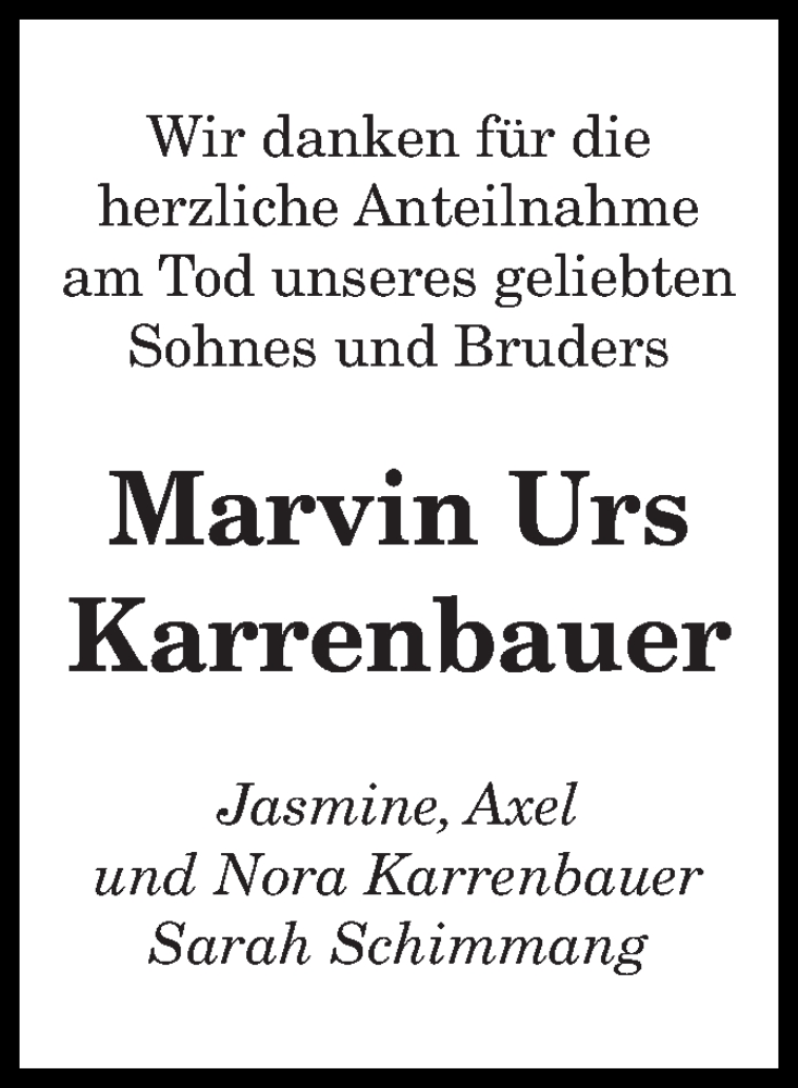  Traueranzeige für Marvin Urs  Karrenbauer vom 30.01.2021 aus saarbruecker_zeitung