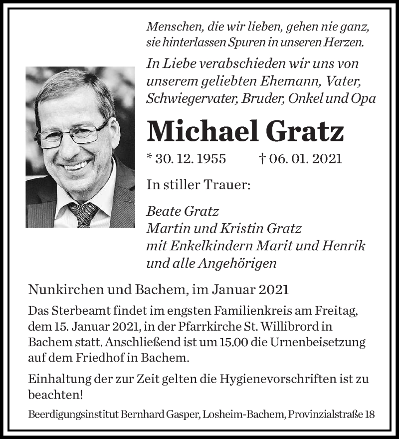  Traueranzeige für Michael Gratz vom 12.01.2021 aus saarbruecker_zeitung