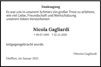 Traueranzeige von Nicola Gagliardi von saarbruecker_zeitung