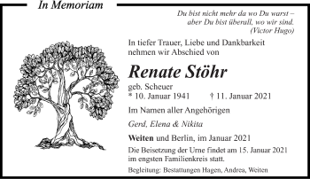 Traueranzeige von Renate Stöhr von saarbruecker_zeitung