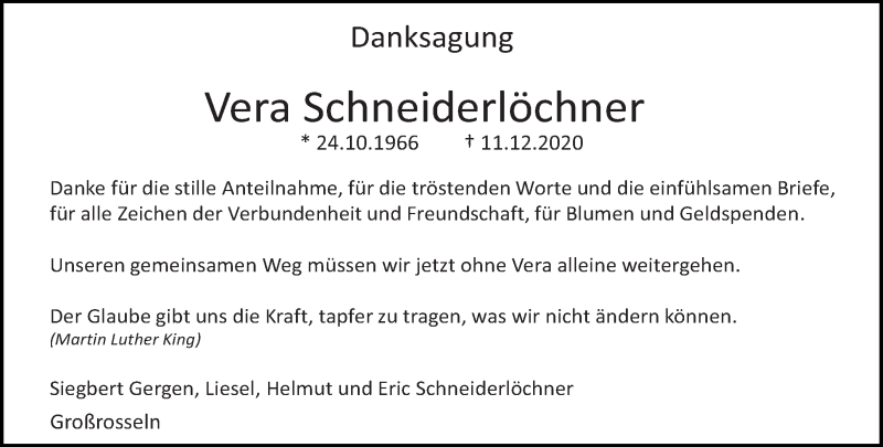  Traueranzeige für Vera Schneiderlöchner vom 13.01.2021 aus saarbruecker_zeitung