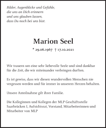 Traueranzeige von Marion Seel von saarbruecker_zeitung