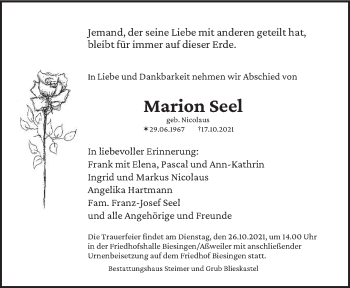 Traueranzeige von Marion Seel von saarbruecker_zeitung